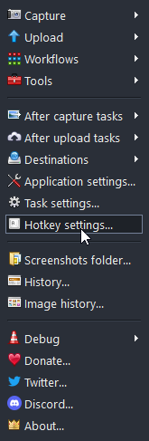Hotkey settings menu