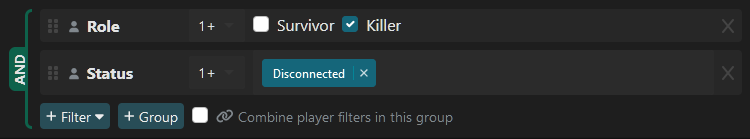 Separate player filters in a match group