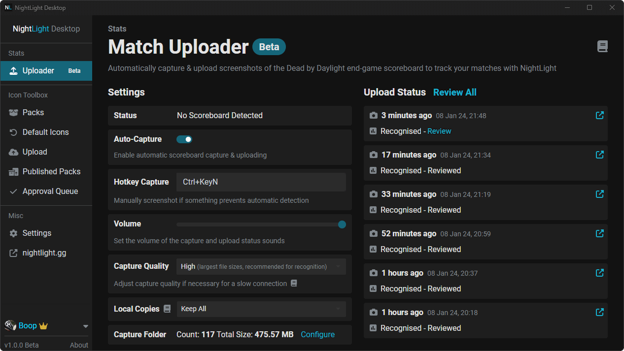 NightLight Desktop's Automatic Match Uploader
